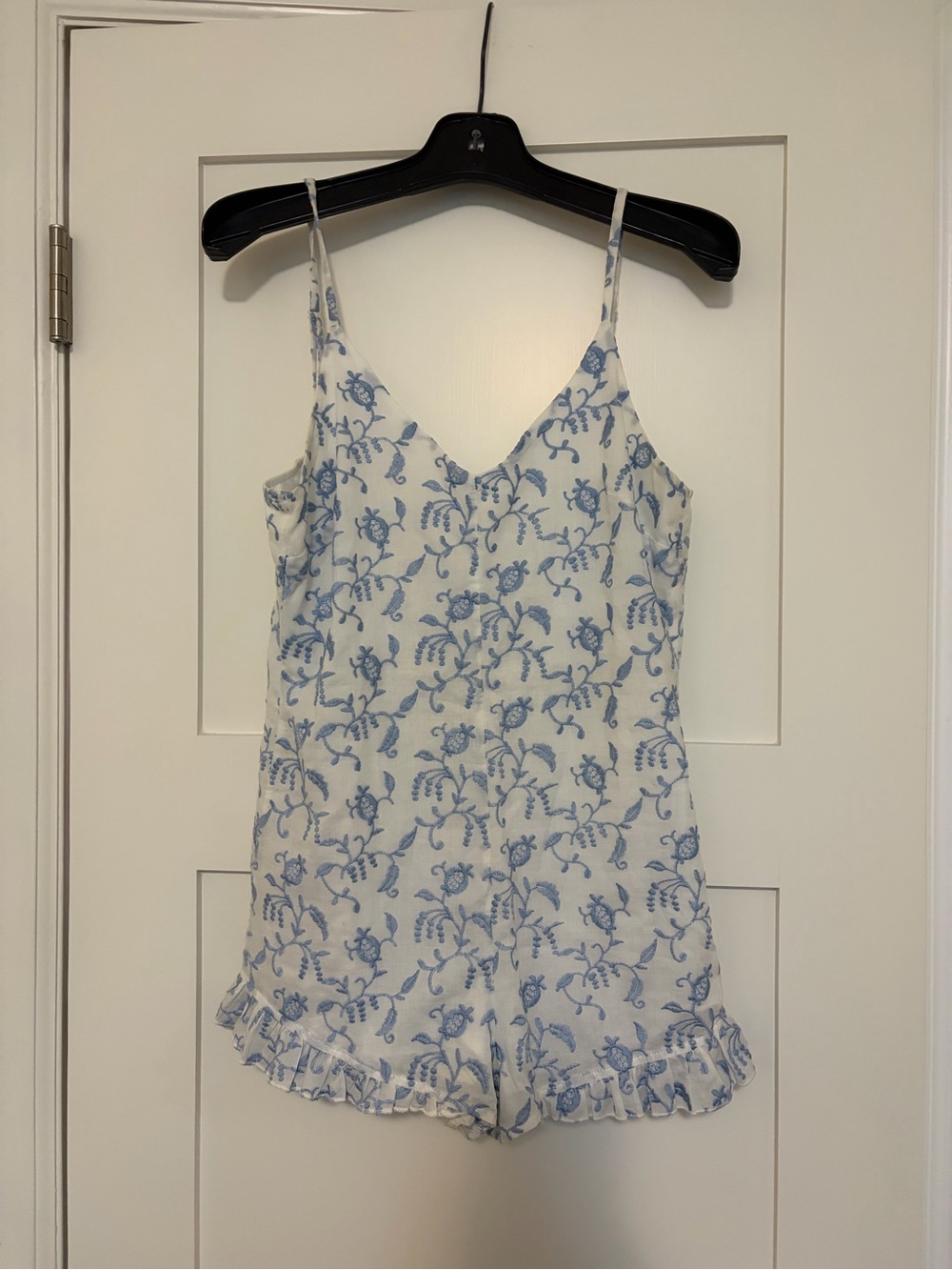 Kendall & Kylie White Romper with Light Blue Floral embroidery